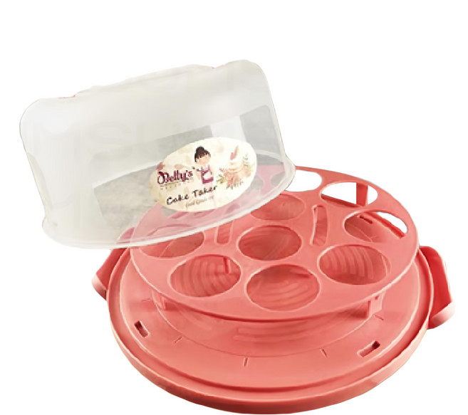 Betty's 焙蒂絲 10吋手提蛋糕盒 附架, 透明色 + 橘色, 1個