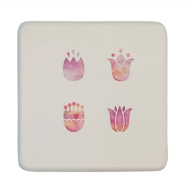 收納王妃 小清新硬式珪藻土杯墊 方形 6入, 鬱金香 白色, 6個