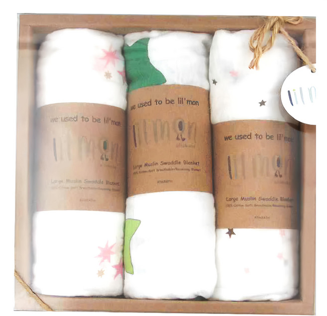lilmon 涼感紗布包巾 3件組 100% muslin swaddle 120 cm x 120 cm