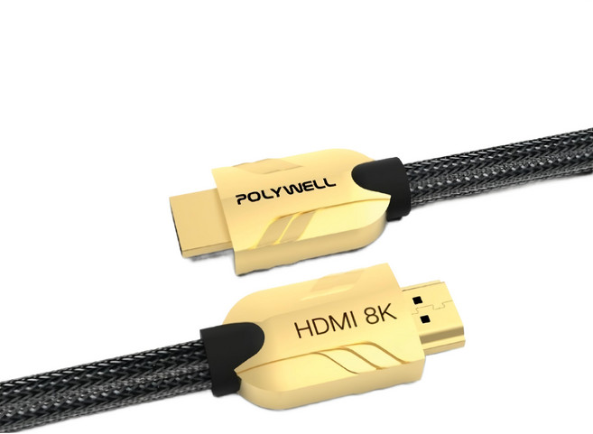 POLYWELL 寶利威爾 HDMI 8K 鋅合金編織線 1m 金色, PW15-W60-T810, 1條