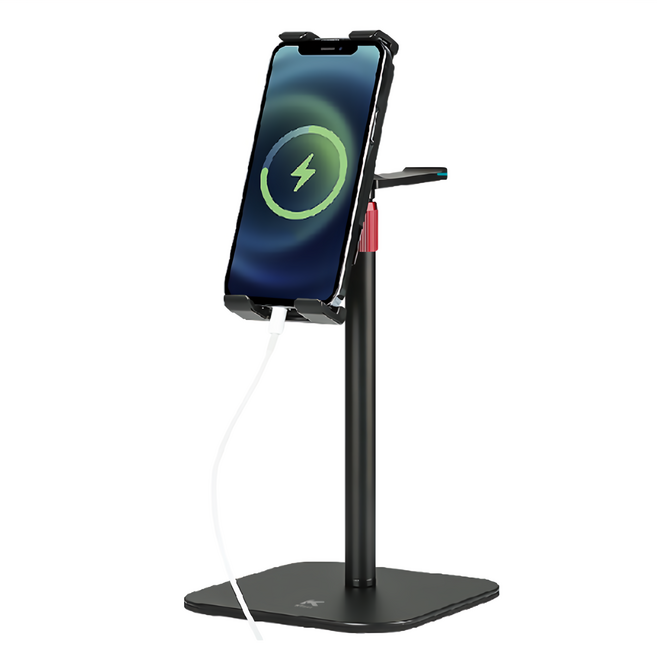 KTnet 廣鐸 耳機/手機/平板3in1金屬升降支/掛架 360°平面旋轉 適用4.7~12.9吋手機與平板, 黑色, 1個