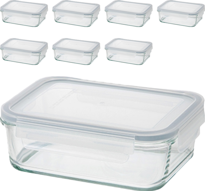 comet Kitchen 玻璃密封保鮮盒 耐熱400度, 容器 + 蓋子, 8個