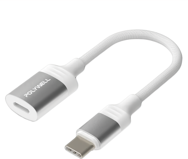 POLYWELL 寶利威爾 Type-C-Lightning母 蘋果充電線轉接線 27W PW15-W45-A378 12cm, 白色, 1個