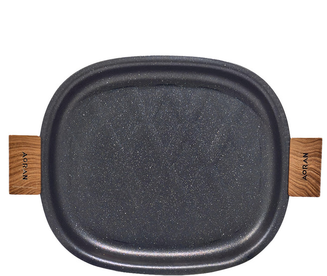 AORAN 麥飯石不沾煎烤盤 加厚鍋底 黑色, 34cm, 1個