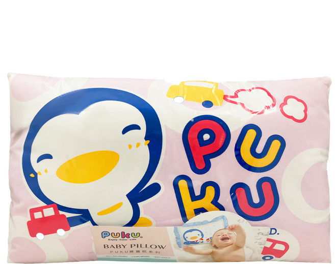PUKU 藍色企鵝 幼兒枕 100%純棉 透氣不悶熱 柔軟蓬鬆內充棉, 粉色