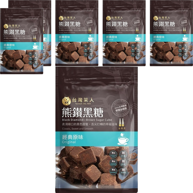 台灣茶人 熊鑽黑糖磚 經典原味, 136g, 6袋