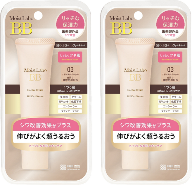 MEISHOKU 明色 MoistLabo保濕遮瑕精華BB霜 SPF50+ PA++++ 高遮瑕 高持妝 高耐汗 一瓶6效 快速完妝, 03 健康色, 30g, 2條