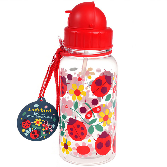 Rex LONDON 兒童Tritan吸管水瓶 RL30080 19cm, 瓢蟲花朵 紅色 + 透明色, 500ml, 1個