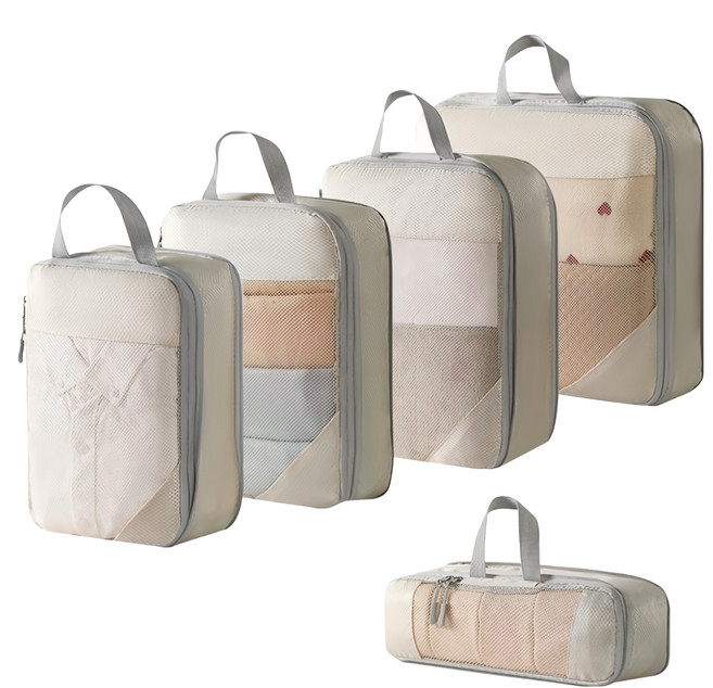 isona 愛收納 衣物壓縮收納袋5件組, 1組, 米色