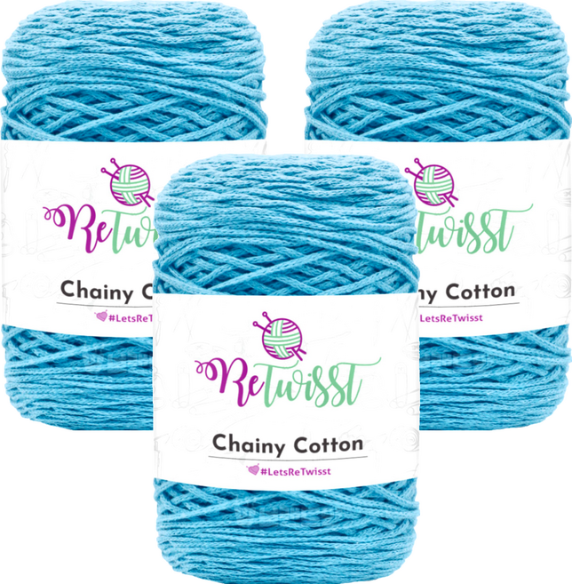 ReTwiSST Chainy Cotton系列 再生針織線, 藍色, 3捲