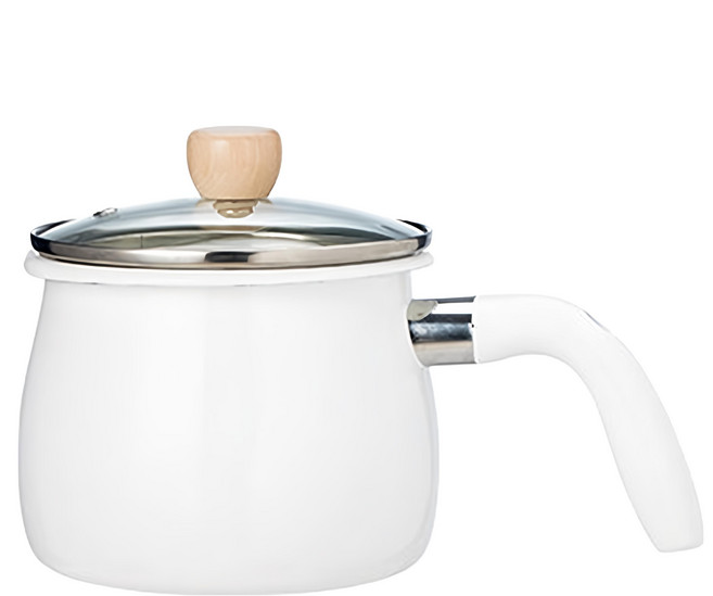 SHIMOYAMA 單柄琺瑯牛奶鍋/湯鍋 附玻璃蓋 1.9L, 15cm, 1個, 白色