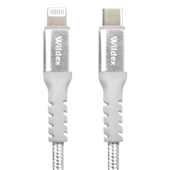 WiLDEX Type-C to Lightning PD快充充電線/傳輸線, 1m, 銀色, 1條