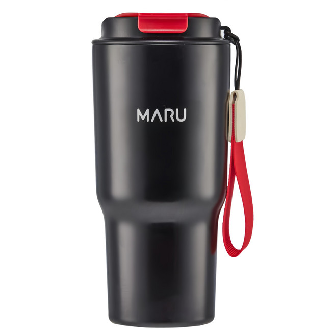 Maru 丸山製研 提帶珈琲鈦瓷保溫杯, 紅帶黑杯, 600ml, 1個