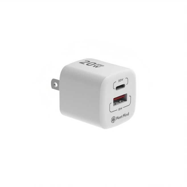 Meet Mind 平優系列 20W 雙埠 GaN 充電器 超快速充電 智能辨識 BSMI認證 白色