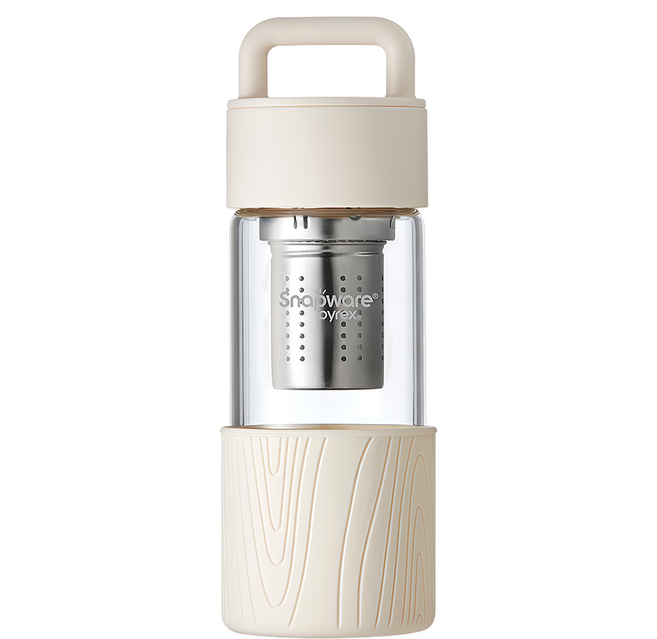 Corelle Brands 康寧餐具 Snapware 晶透手提茶隔耐熱玻璃水瓶, 奶油白, 480ml, 1個