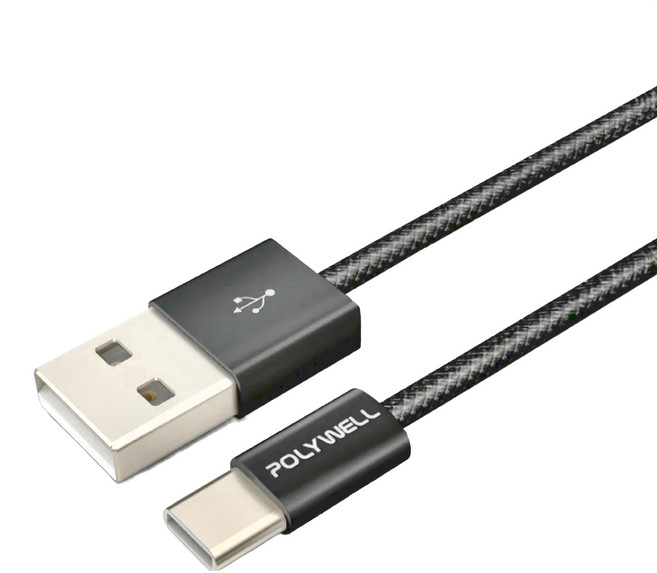 POLYWELL 寶利威爾 USB-Type-C PD編織快充線 PW15-W45-M955, 黑色, 1條, 3m