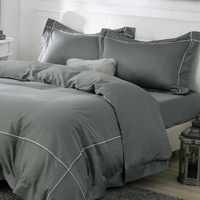 Hong Yew Bedding 鴻宇寢飾 雙人薄被套 美國棉授權品牌 300織 純色刺繡 台灣製2101, 氣質灰