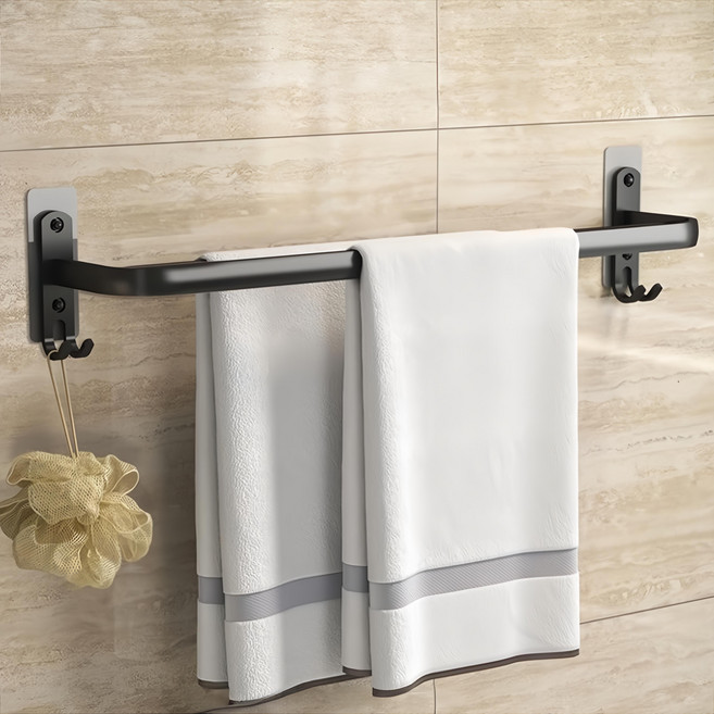 浴室置衣架 毛巾架 無痕貼片款, 黑色, 1個