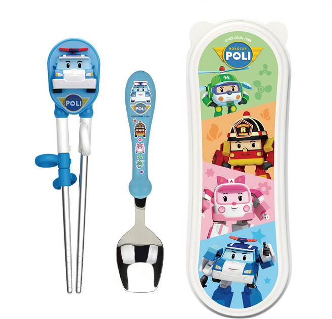 Edison 不鏽鋼筷匙組 右手用, 波力救援小英雄 藍色, 盒子 + 湯匙 + 筷子, 1組