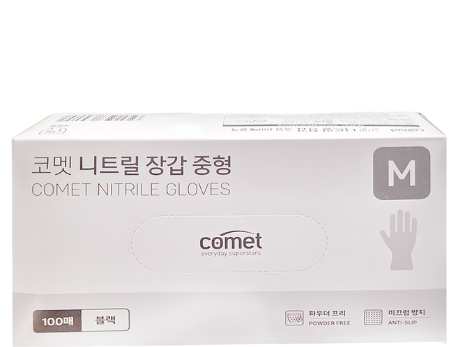 comet 合成橡膠手套 100入, 中(M), 黑色, 1盒