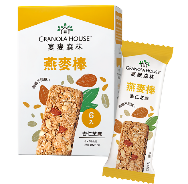 GRANOLA HOUSE 宴麥森林 燕麥棒 杏仁芝麻 6支, 192g, 1盒