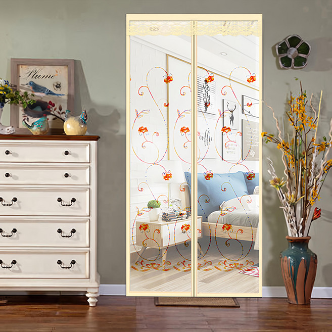 半島良品 魔術膠靜音磁吸防蚊門簾, 刺銹 米色