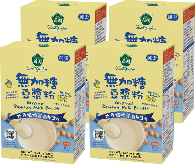 薌園 無加糖豆漿粉, 120g, 4盒
