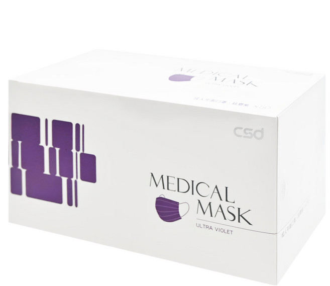 CSD 中衛 成人平面醫療口罩, 炫霓紫, 1盒, 50片