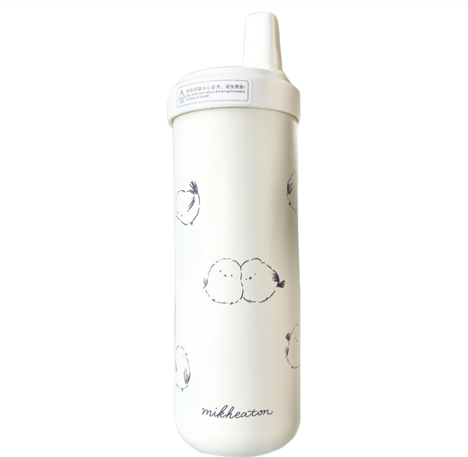 mikheaton 大象保溫珍奶隨行杯 720ml 304不鏽鋼內膽 食品級PP 粗吸管 可吃珍珠/椰果/仙草凍, 小鳥 白色, 1個