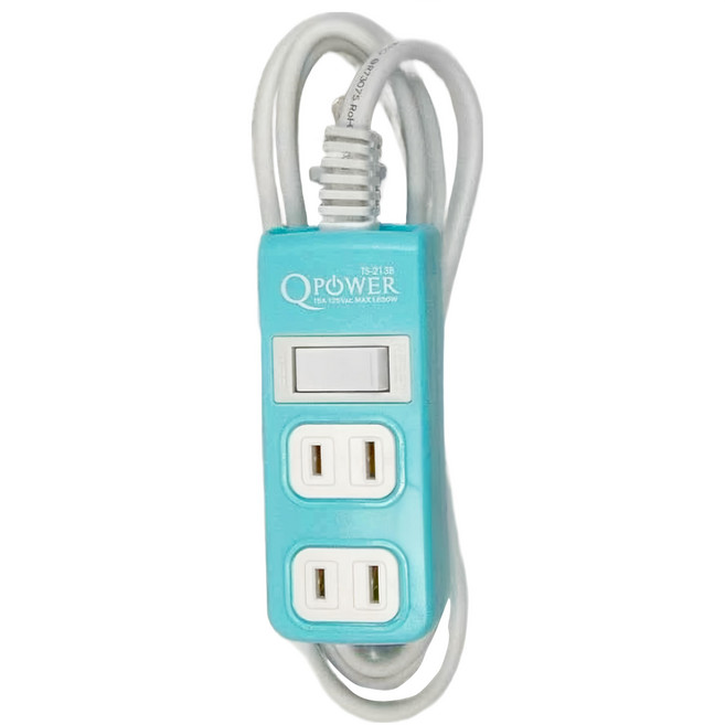 Tyson 太順電業 QPOWER 太超值系列 1開3插延長線插座 2孔 TS-213B, 1.8m, 碧藍色, 1條