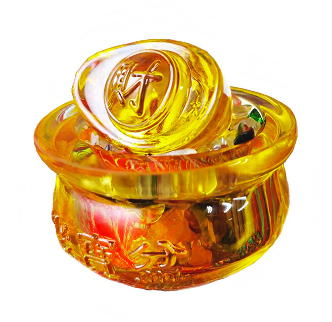 財神小舖 旺財元寶 琉璃水晶聚寶盆擺件, 土, 1個