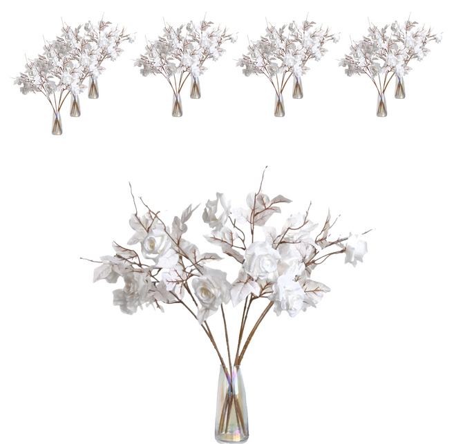 KUIBAO 快豹生活 Cia兩頭玫瑰絲質仿真花 長 79cm, 白色, 10支