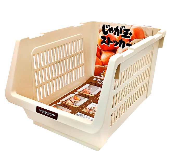 inomata 可疊蔬果收納籃附輪, 米白色, 1個