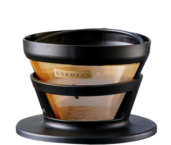 Cores 黃金手沖濾杯-小 C246 純金電鍍304不鏽鋼 耐熱PP材質, 翻轉矽膠濾杯 + 支架, 1個