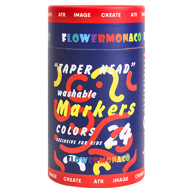 FLOWER MONACO 可水洗錐頭彩色筆 24色 無毒可水洗墨水 3歲以上兒童適用, 1組