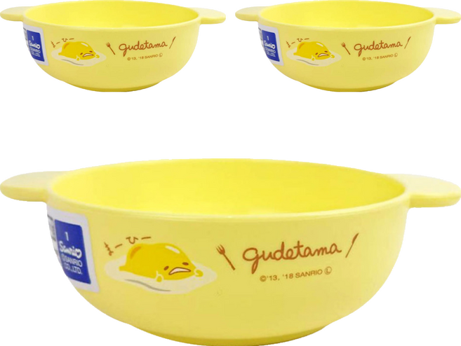 Sanrio 三麗鷗 Gudetama 蛋黃哥 雙耳湯碗 聚丙烯材質 耐熱140℃ 尺寸約10.5x4CM, 3個