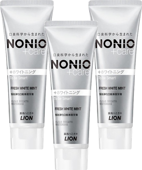 LION 獅王 NONIO 終結口氣牙膏 晶燦亮白 雙重淨化因子 LSS成分 長效清新口氣, 130g, 3條