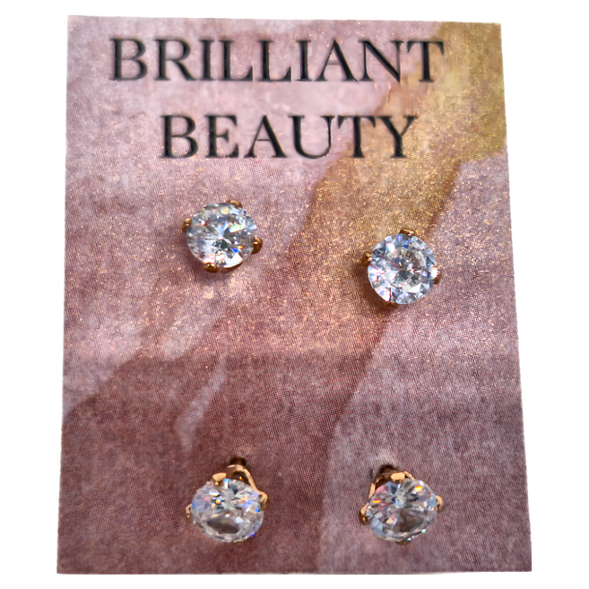 Brilliant Beauty 耀眼美人 閃耀玫瑰金色 雙鋯石鑽 長杆醫療鋼 不銹鋼耳環