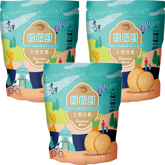 青澤 燒蝦餅 ㄤ妞洋蔥, 100g, 3包