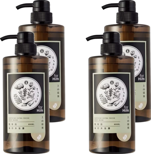 tsaio 上山採藥 咖啡因極淨沐浴露, 600ml, 4瓶