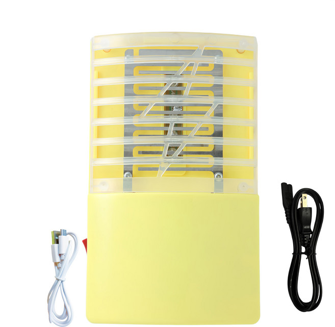 新錸家居 三用LED電擊式捕蚊燈全配組 附USB電源線 + 插座用電源線 USB充電/電池 黃色, 2016-1