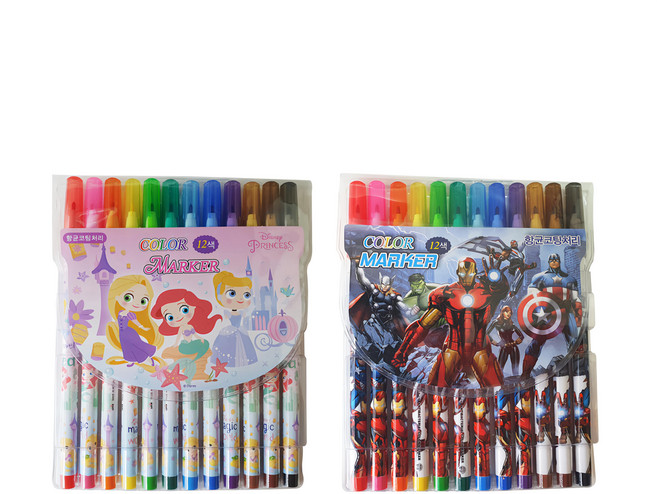 韓國 hM PLUS PRINCESS 可愛公主 + 漫威系列 彩色筆 2件組, 12色, 1組