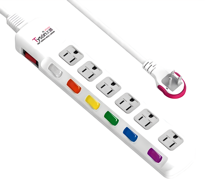 Tyson 太順電業 7開6插3P延長線 299 x 52.3 x 28 mm, 1條, 2.7m, 白色