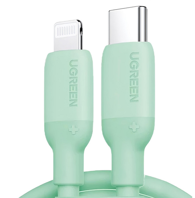 UGREEN 綠聯 USB-C-Lightning 蘋果官方認證MFi快充線 液態矽膠版, 1m, 綠色, 1條