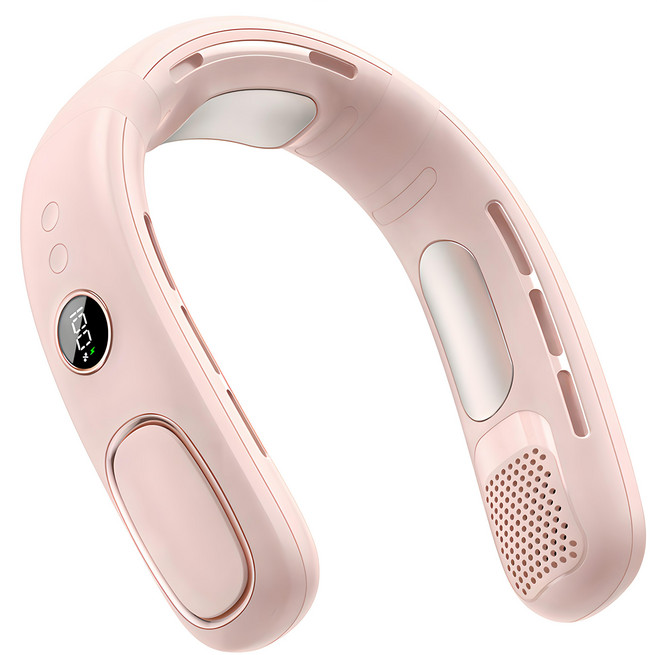 YUNMI 冰瓷半導體製冷掛脖風扇/數顯頸掛風扇/靜音懶人無葉風扇/戶外隨身電風扇, 粉色, N90