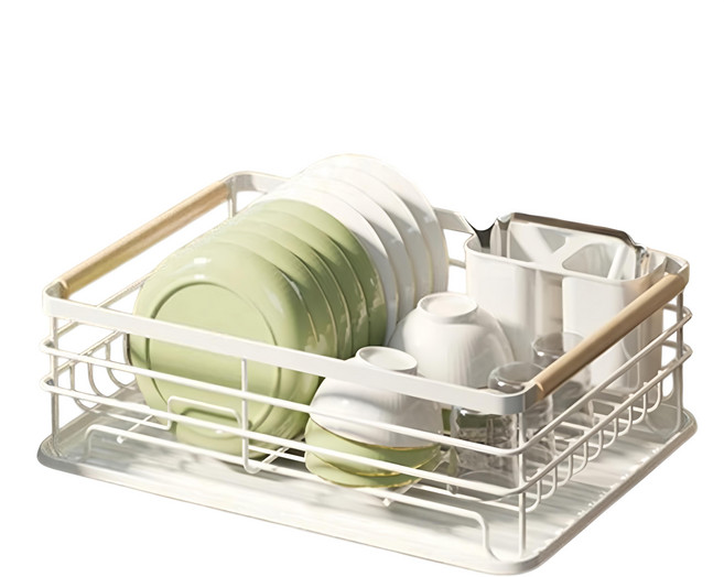 碳鋼合金碗盤瀝水架 單層帶出水口碗架bt-042 白色, 1入