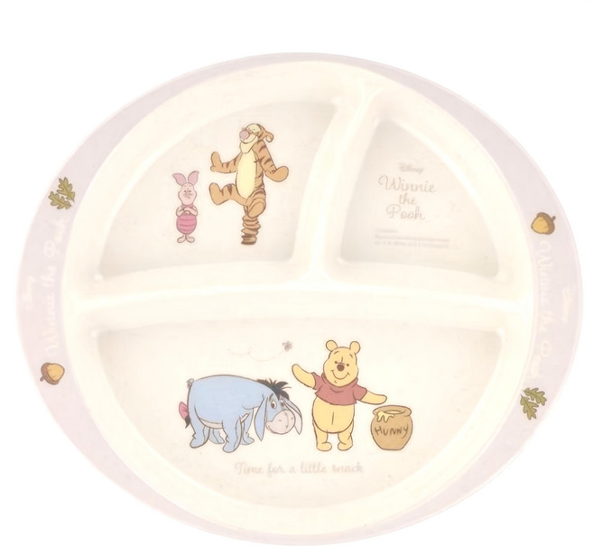 Skater 竹纖維美耐皿分隔餐盤 3格 430ml, 維尼 米白色 + 粉色, 餐盤, 1個