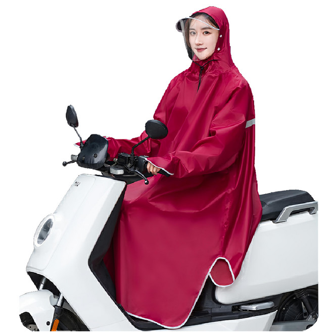 一件式戴袖口斗篷雨衣 棗紅 牛津布面料 荷葉式防水