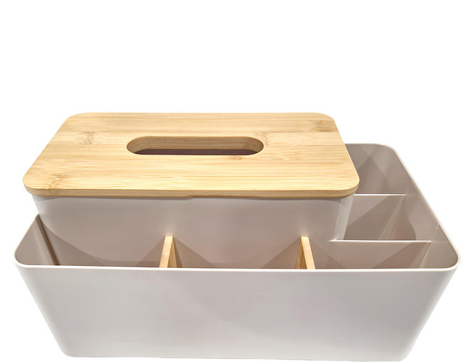 楠竹升降款多功能 加大面紙收納盒, 法拉杏, 1個