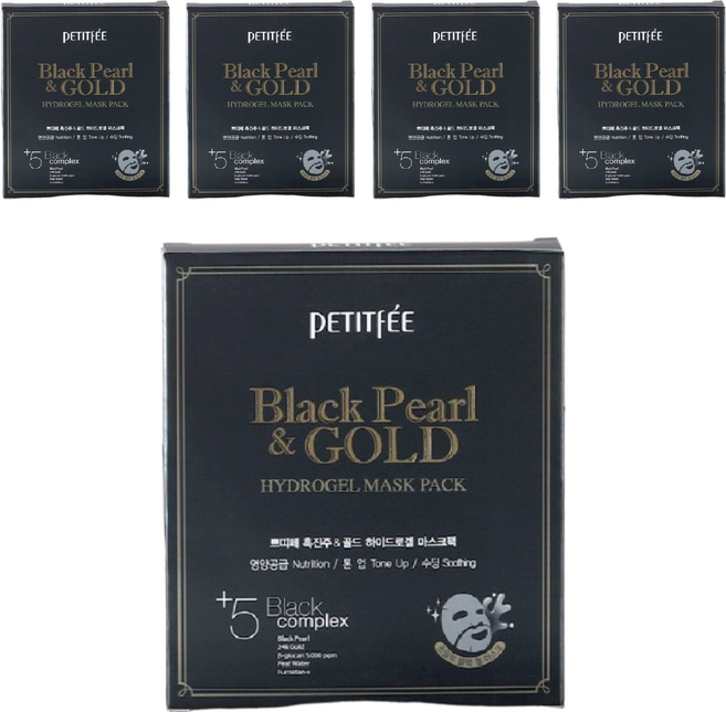 PETITFEE 黑珍珠和黃金水凝膠面膜, 5片, 5盒